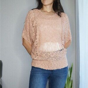 Downtown Coalition Dusty Pink Knit Hoodie Batwing Sleeve Open Knit Size S